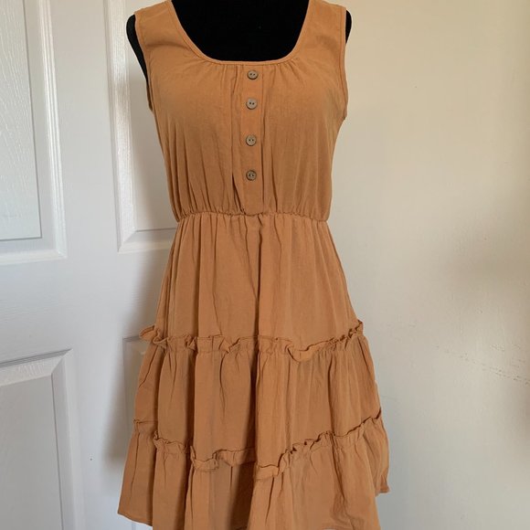 Brown Cotton  Ruffle Hem Dress - Picture 6 of 6